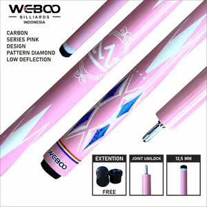 WEBOO Stick Billiard Warna Pink Diamond Design 12.5mm  Extention Material Solid Finishing Glossy Premium untuk Akurasi Tinggi