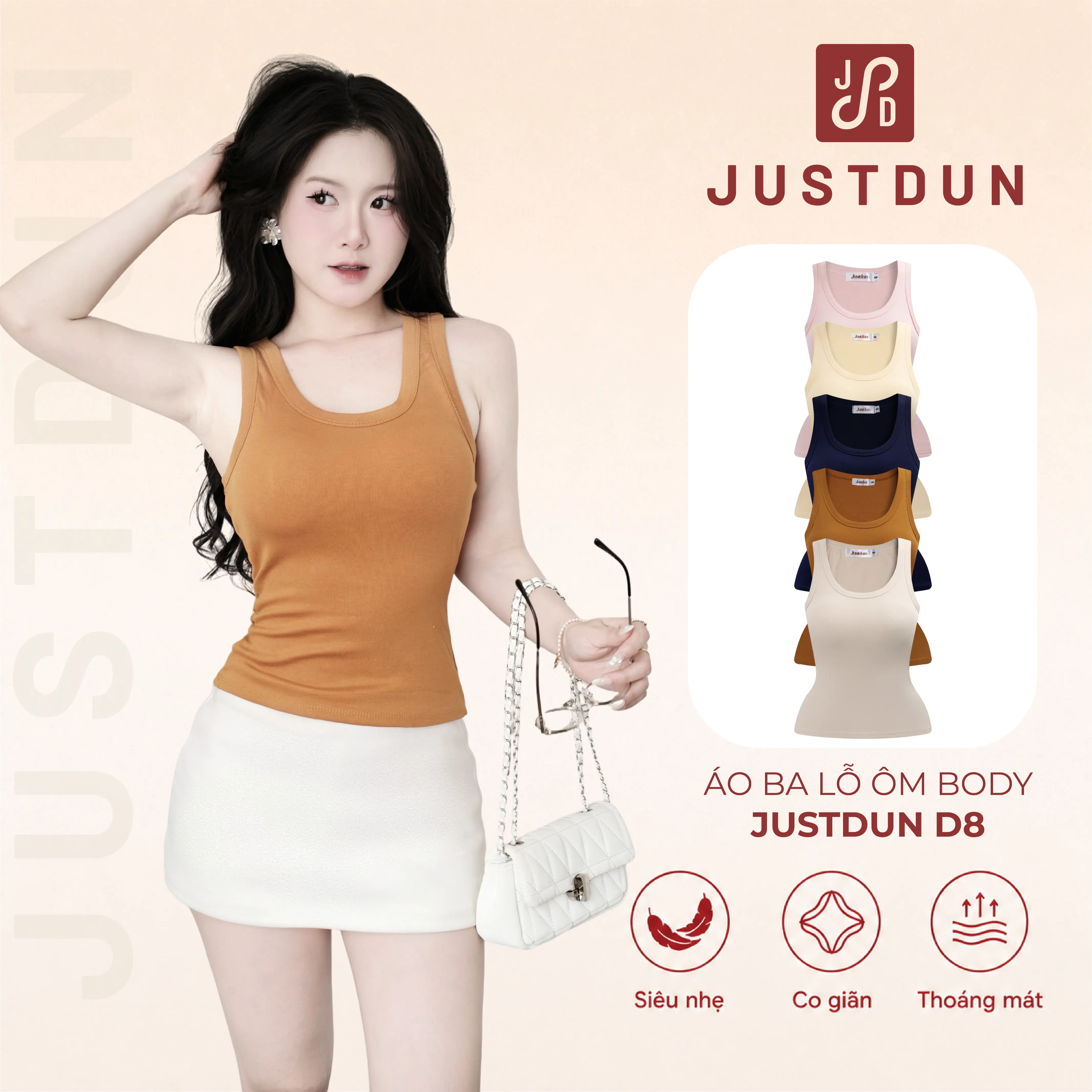 [KÈM MÚT - KO MÚT] Áo Ba Lỗ Ôm Body Basic Cotton Mịn Tôn Dáng JUSTDUN B9-D8