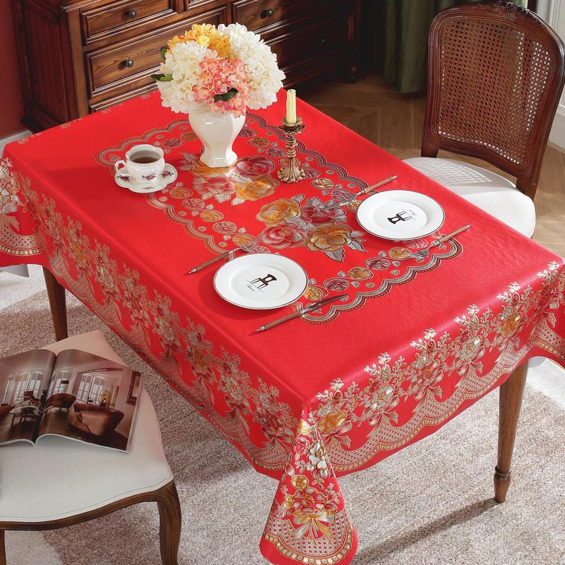 Mẫu mới năm 2026 Khăn trải bàn phong cách cung đình chống thấm nước chống bẩn làm từ PVC dùng để trang trí phù hợp cho bàn 4 6 8 chỗ ngồi chất liệu nhựa mã V13. khăn trải bàn