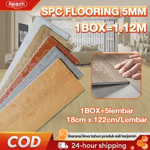 【Tahan Lembab & Anti Serangga - Bebas Formaldehida】SPC lantai Kayu Wood Flooring Vinyl 122*18cm Klik Tanpa Lem Lantai kayu parquet Dengan Lem Sticker Tahan air tanpa lem Sistem Interlock Mudah Pasang Kotak- Jati Gelap Elegan
