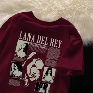 Rossie Kaos Oversize Wanita Lengan Pendek | Americana Retro Newspaper-Style Lana Del Rey Graphic Tee Print l Premium Kaos Cotton Combed 24S | Baju Atasan Wanita T Shirt Unisex | Kaos Kece