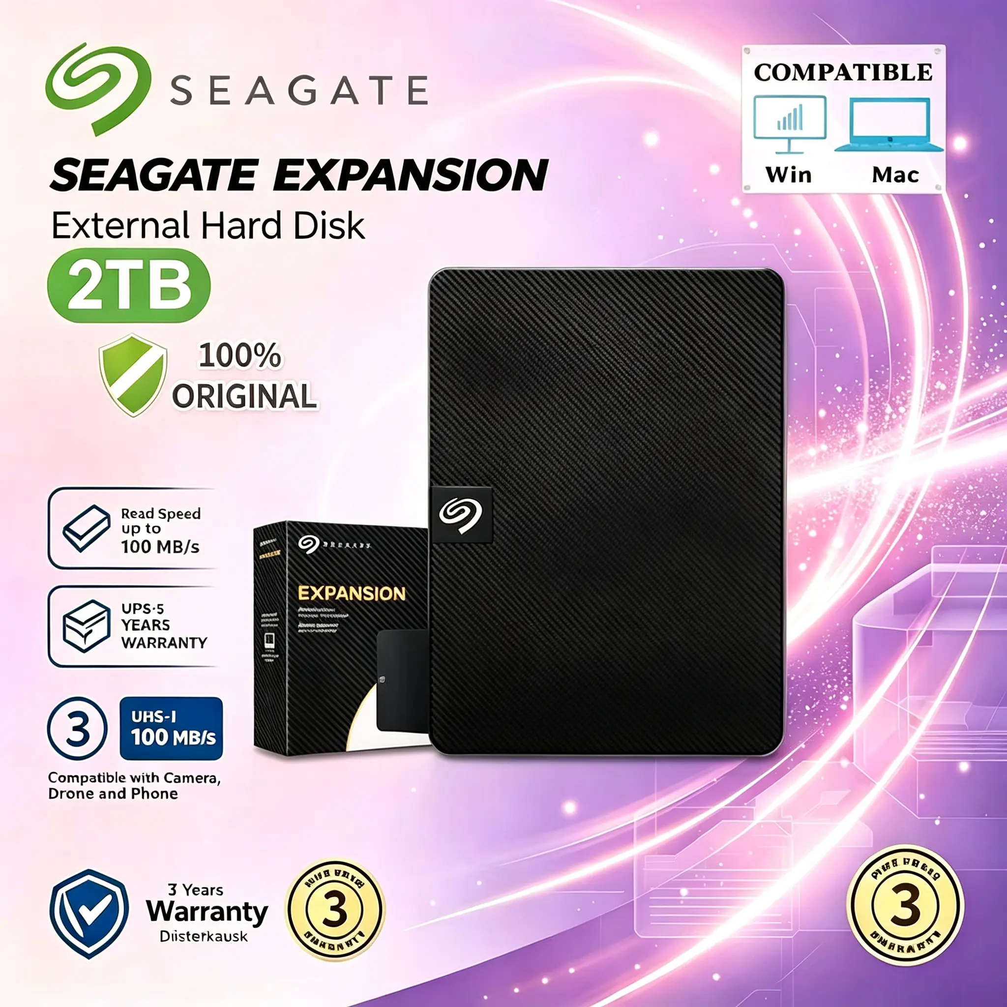 Seagate Expansion Portable Drive 1TB 2TB External Hard Drive For Mac and Windows Portable USB 3.0 External HDD 3 Years Warranty