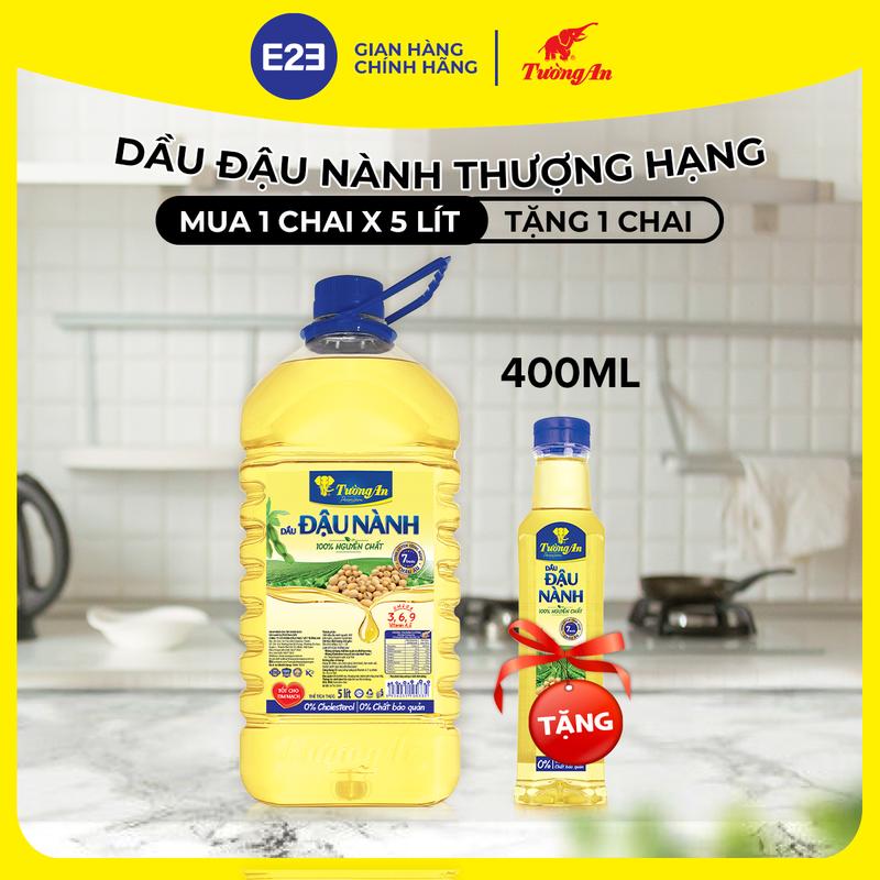 TA Tường An Premium Dầu Ăn Đậu Nành Thượng Hạng Nguyên Chất 5L x 1 chai TẶNG Dầu Đậu Nành Tường An Premium 400ml