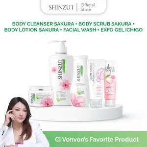 (DCT) Shinzui -  Body Cleanser Pump 480ml+Glow Spa 130ml+Scrub 200gr+Body Lotion 210ml+Facial Wash Whiteessentials 80ml | Perawatan Mandi untuk Mencerahkan
