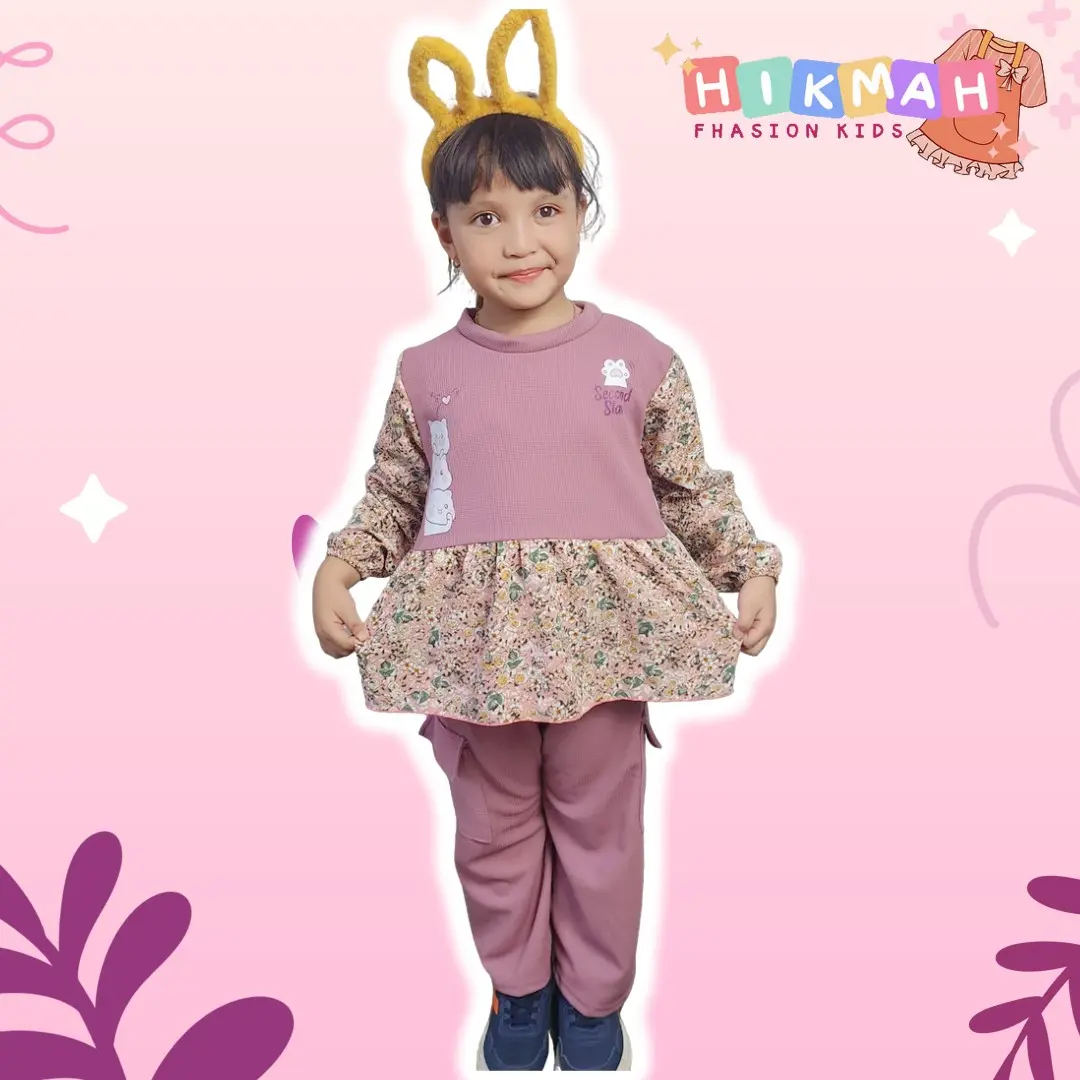 SETELAN ANAK DENGAN CELANA CARGO PAKAIAN ANAK PEREMPUAN MOTIF BUNGA Kemeja
