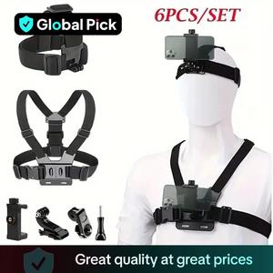 Action Camera Strap Set for Gopro/Phone/Osmo Action, Quick Release Head Strap Mount with Phone Clip, Easy Mounting Sports Camera Accessories for Outdoor Adventure