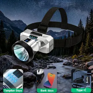 Senter Cas Super Terang Kepala Anti Air Senter POWERBANK Jarak Jauh Super LED Baterai Lithium Super Terang