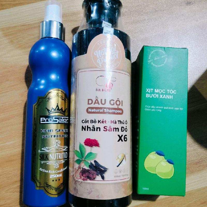Dầu gội thảo dược Hà thủ ô+ cốt bồ kết+ nhân sâm đỏ + xịt phủ lụa+ xịt bưởi cải thiện rụng tóc,hỗ trợ ra tóc con hiệu quả.