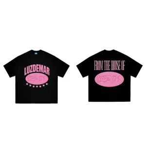 Kaos Streetwear Pria Wanita, T-Shirt Hitam Sablon Pink Estetik