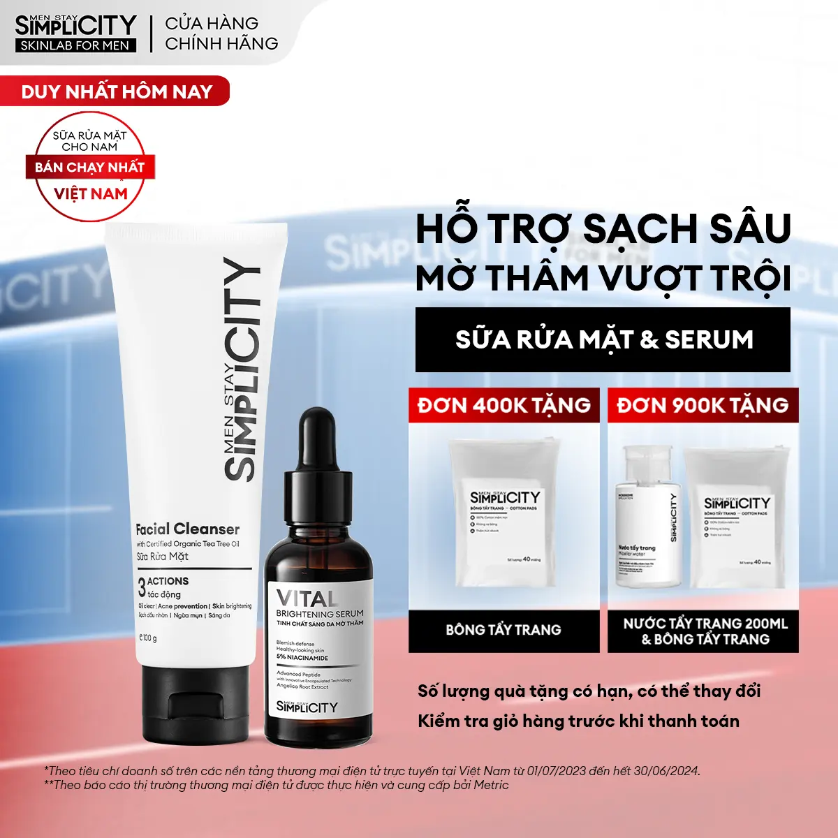 [MỚI] Bộ sản phẩm cho nam hỗ trợ sáng da mờ thâm tinh gọn Men Stay Simplicity Brightening Duo gồm: Sữa rửa mặt, Serum Vital