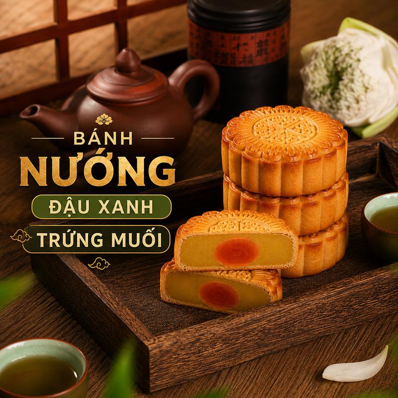 Bánh Nướng Đậu Xanh Trứng Muối, Bánh Trung Thu Truyền Thống Thơm Ngon, Ít Ngọt,…