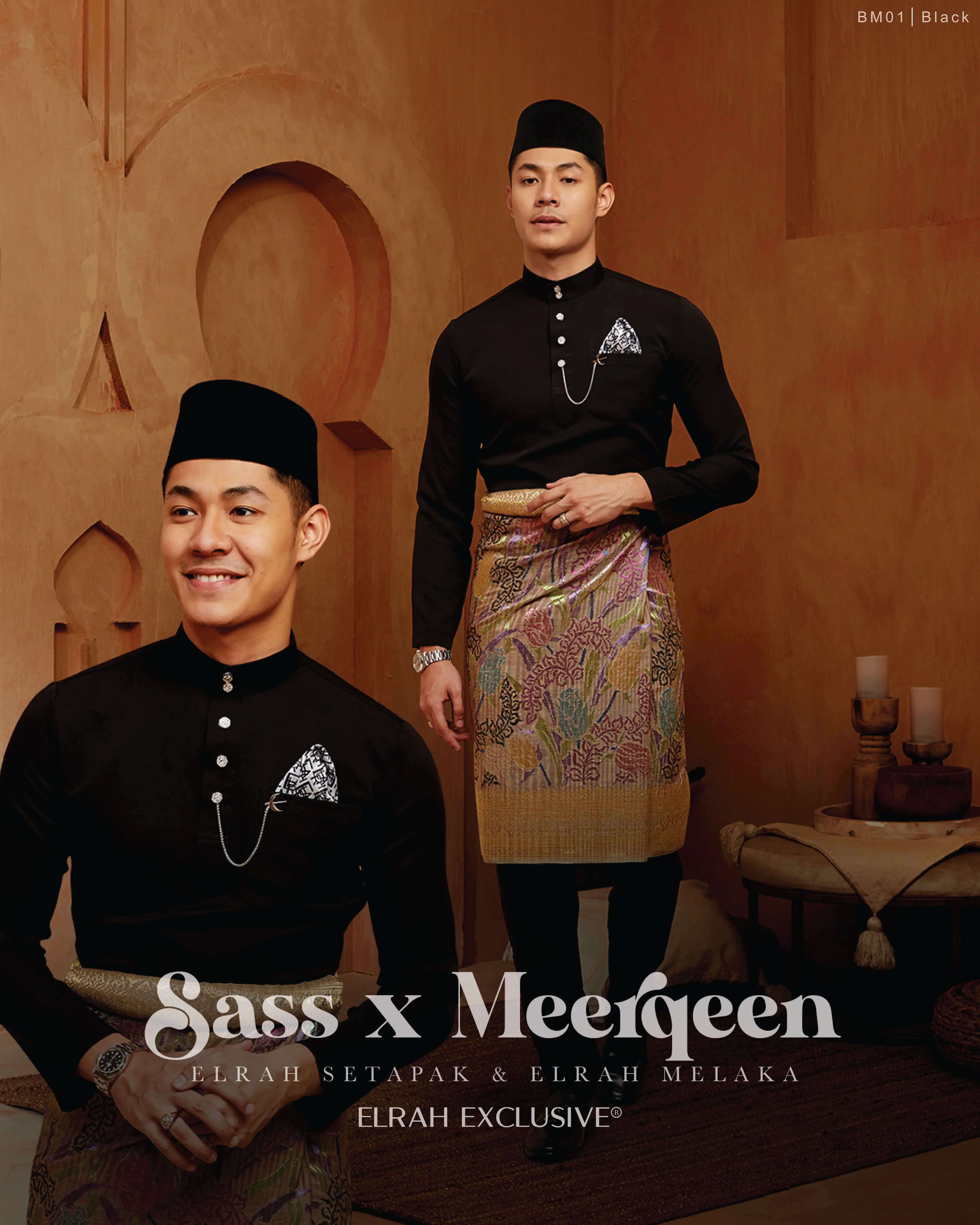 (Free ) BAJU MELAYU Black MAGNIFICENT 4.0 C1 ELRAH EXCLUSIVE Slim Fit Clothing Button Hitam