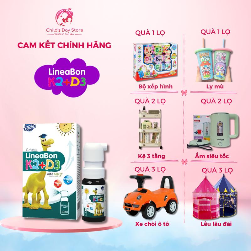 (Mua 1 tặng 1) Lineabon D3K2 vitamin MK7 màu xanh dạng xịt tiện lợi hỗ trợ bổ sung vitamin D3-K2 và canxi cho bé - Childs Day Store canxi  d3