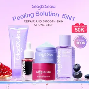 [New] Glad2Glow Peeling solution Bundle all in 1 - 2/3/4 PCS Barrier Skincare Paket-Peeling solution+Blueberry Moisturizer+Cleanser+Toner Ceramide Kering Membersihkan Wajah Acid Cooling Kotoran Mencerahkan Vitamin