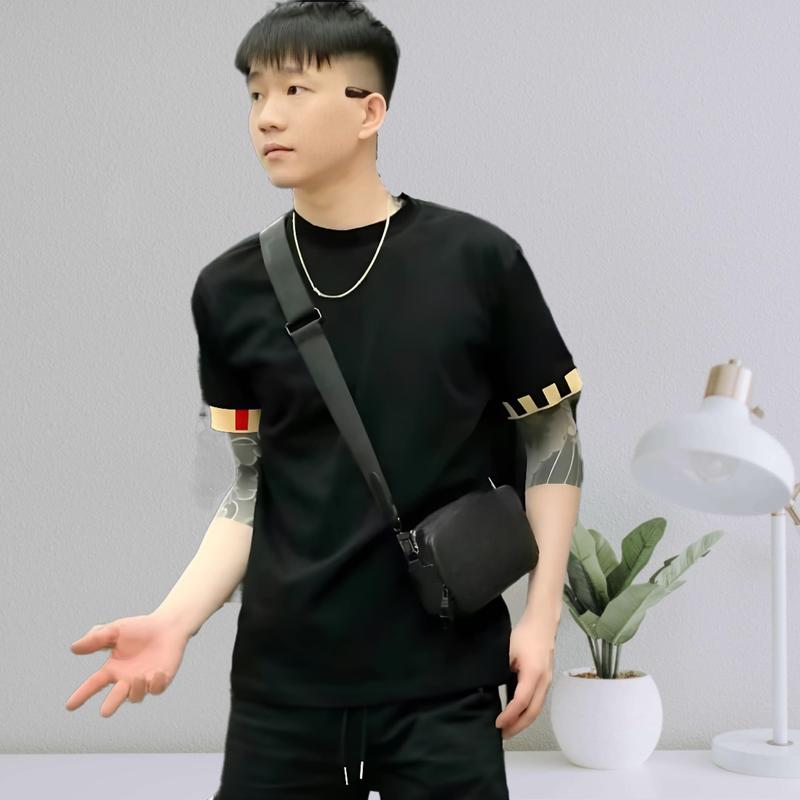 Áo Thun Nam Unisex Phối Viền Tay Thể Thao Năng Động Form Rộng Chất Cotton Mềm Mịn 4