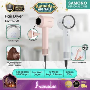 [Official Original] Samono SW-HD700 Hair Dryer High Speed Kecepatan Tinggi 110.000 rpm Hemat Daya 700W dengan 200 Juta Ion Negatif & 10 Mode Penggunaan untuk Rambut Lebih Sehat - GARANSI 1 TAHUN