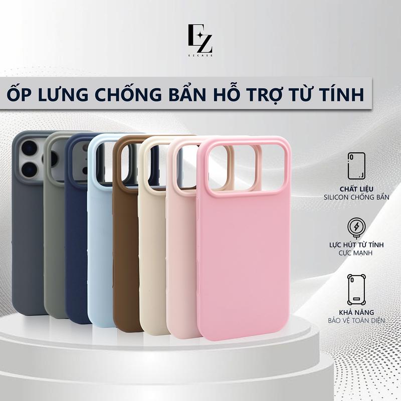 Ốp Lưng Silicon Chống Bẩn Lót Nhung Không Lo.go Hỗ Trợ Sạc Không Dây Từ Tính cho 17/16/15/14
