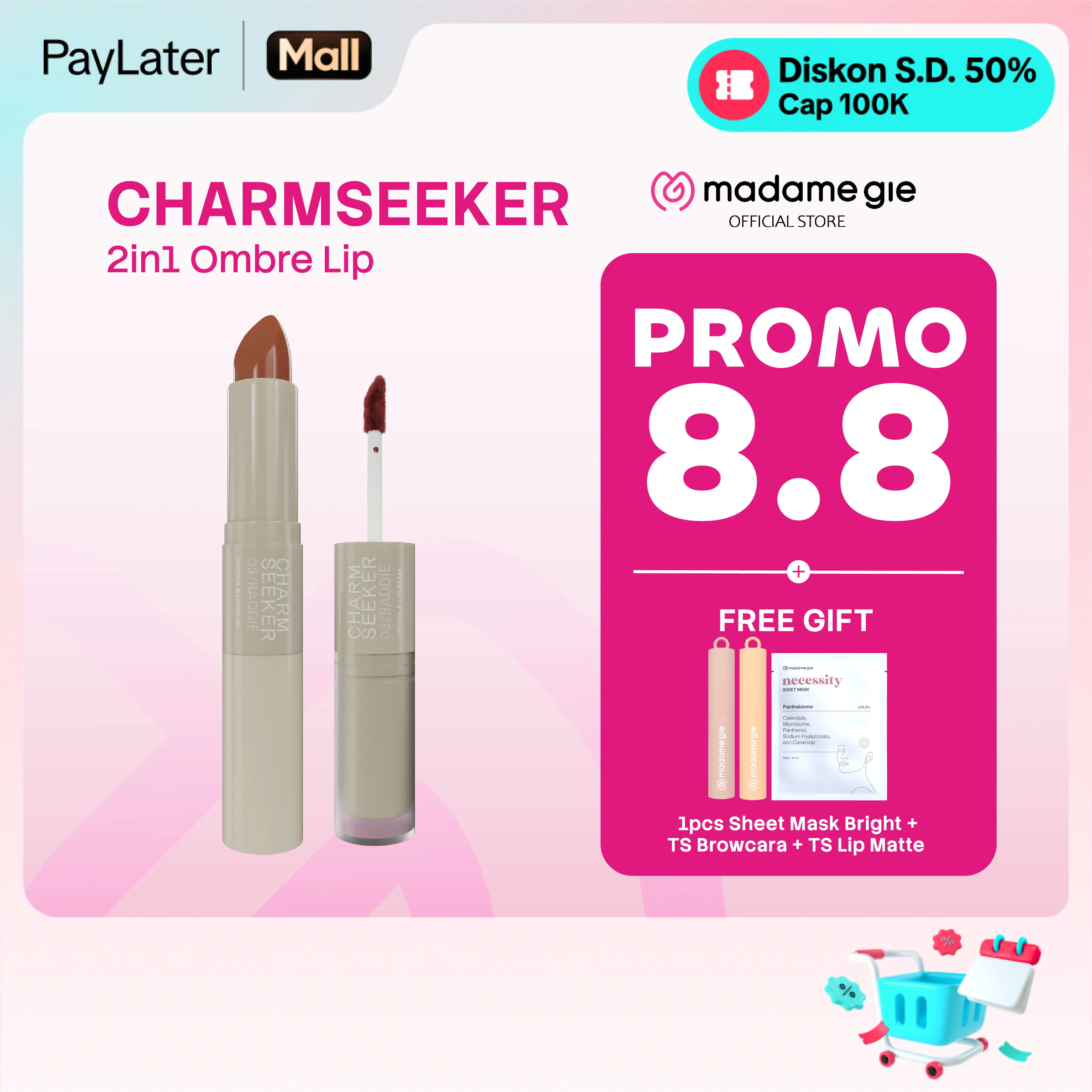 [BUY 1 GET 3 GIFT] Madame Gie Charmseeker Ombre - Lipstick Soft Matte Finish lipstik  lipcream lasting Gloss Kosmetik Liquid Waterproof Bibir
