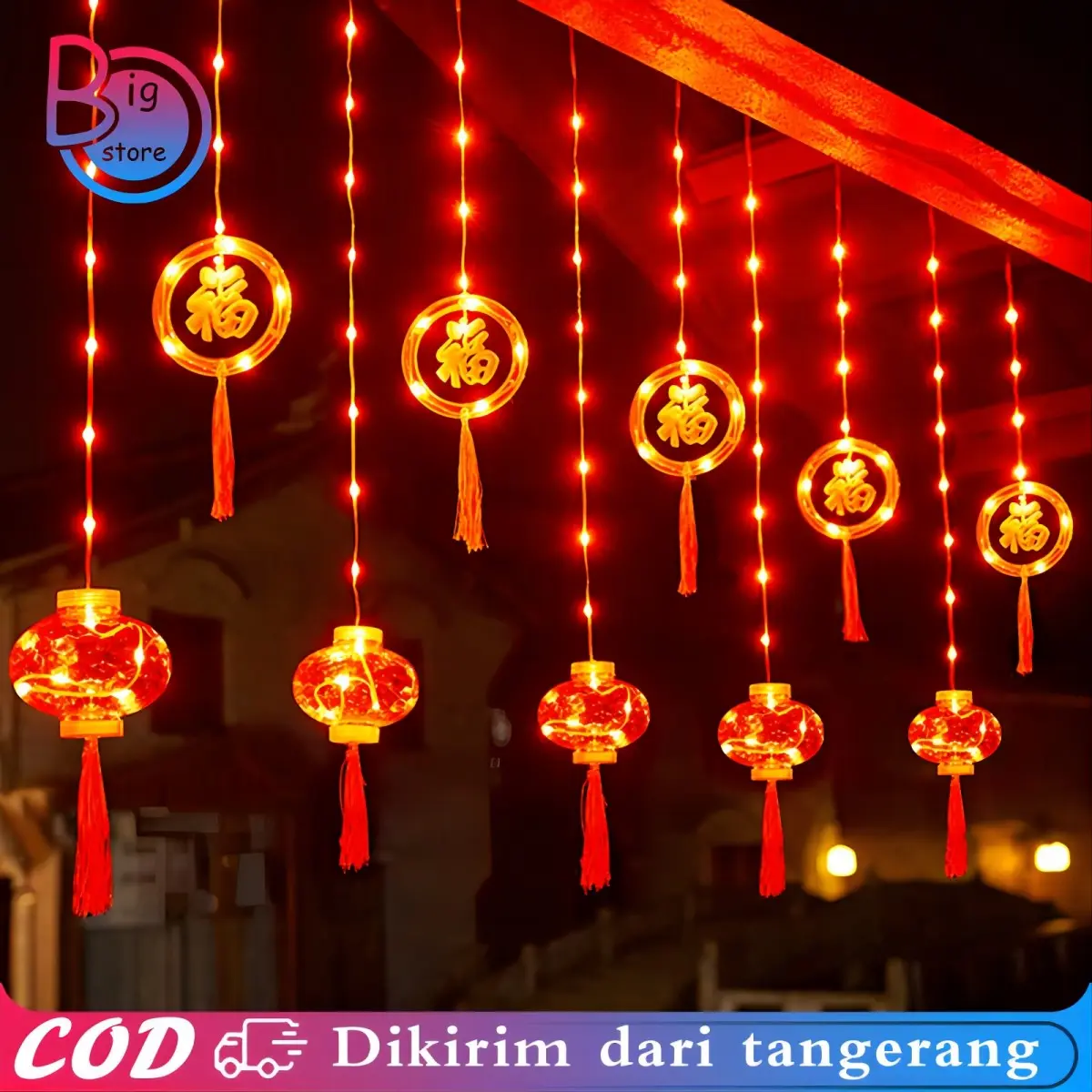 1set 3meter Lampu Hias Imlek Fu Tahun Baru Lampu Tirai Imlek Lampu String Hia Led Lampion Imlek Lampu