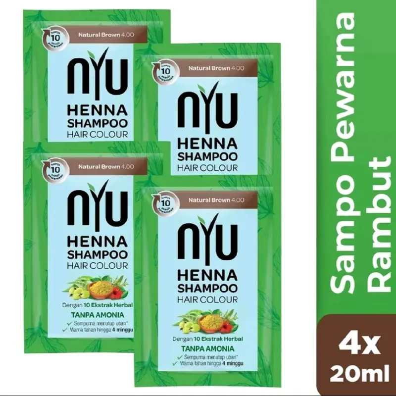 NYU Henna Shampoo Pewarna Rambut Sachet 20ml (Isi 4pcs/1 Box) - Cat Kering 4