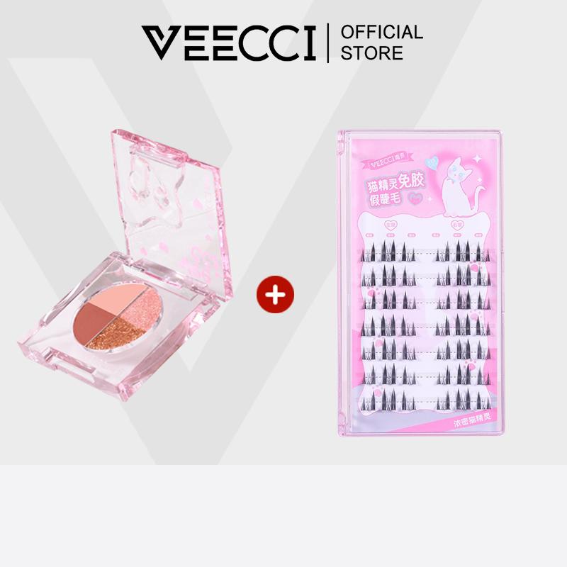 VEECCI Bảng Mắt 4 Màu Mờ Lấp Lánh Thiên Nhiên MINI Phấn Mắt 2.2g+Lông Mi Giả Không Cần Keo