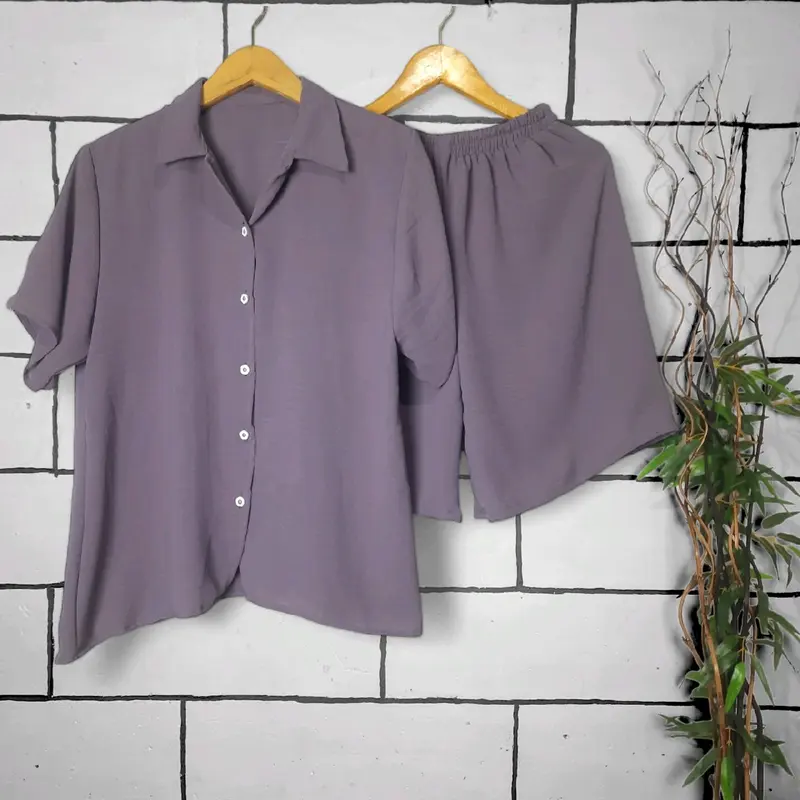 Baju Setelan Pendek Wanita Cringkel Airflow l CPDKH l One Set Piyama Perempuan Santai Busui  Nyaman 4