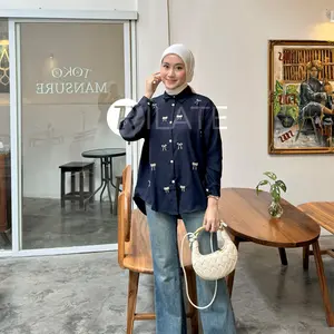 Dista Kemeja Coquette Pita Ribbon Bordir Atasan Wanita Lengan Panjang Shakila