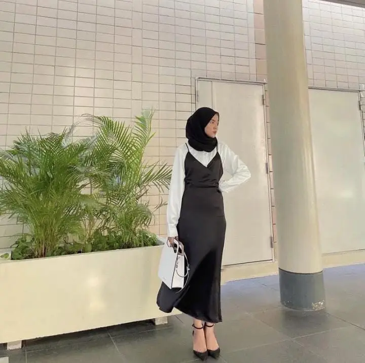 Kimono Long Dress Satin | Dress Wanita Kasual | Dress Kerja Casual Fit Tangan Panjang Kantong Slim