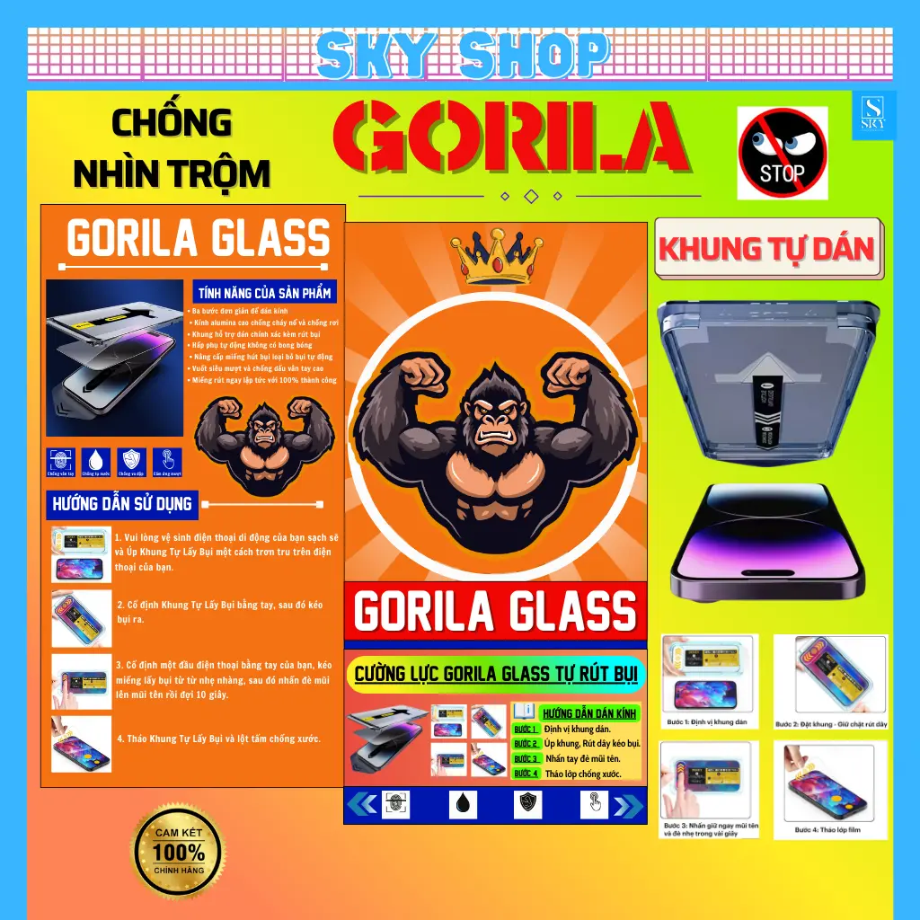 Kính Cường Lực GORILA GLASS Chống Nhìn Trộm Dán Tự Hút Bụi cho iphone 17 PrMax 16 ProMax 17 Air 16 Plus 15 ProMax 14 ProMax 13 ProMax 12 ProMax 11 Pro Max X Xr Xs Max 16ProMax 15ProMax 14ProMax 13ProMax 12ProMax 11 Pro Max X Xs Max Xr