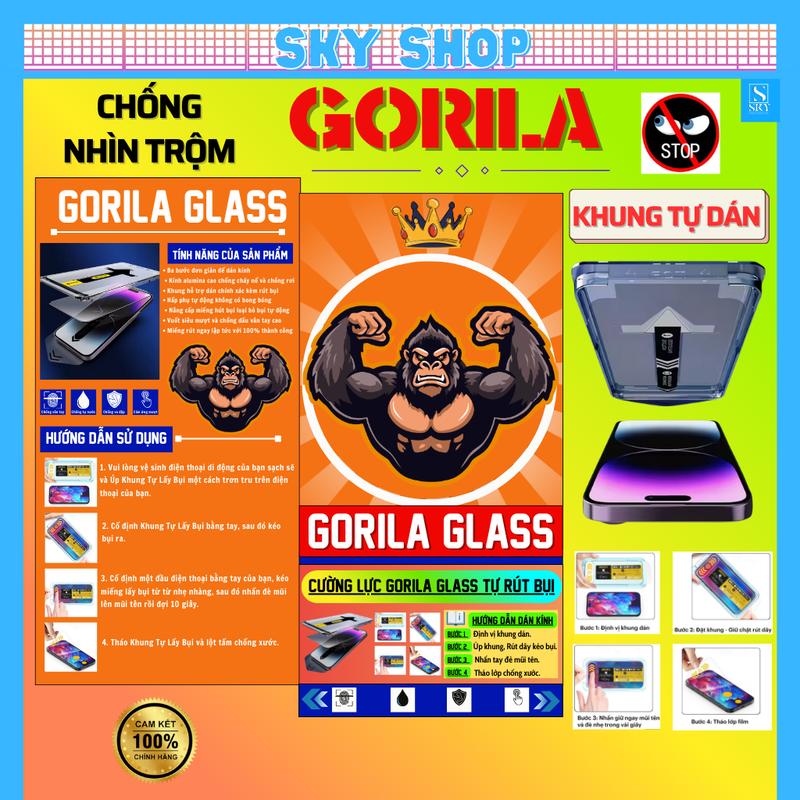 Kính Cường Lực GORILA GLASS Chống Nhìn Trộm Dán Tự Hút Bụi cho iphone 17 PrMax 16 ProMax 17 Air 16 Plus 15 ProMax 14 ProMax 13 ProMax 12 ProMax 11 Pro Max X Xr Xs Max 16ProMax 15ProMax 14ProMax 13ProMax 12ProMax 11 Pro Max X Xs Max Xr
