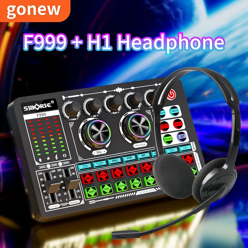 Gonew Soundcard F999 Mixer Bluetooth Audio USB External Sound Card Live Teater Karaoke kartu suara mic 0