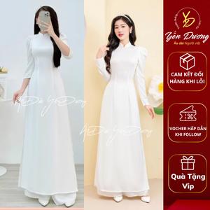 Áo Dài Truyền thống Tay Bồng màu Trắng vải Lụa mỹ phù hợp học sinh , sinh viên A6