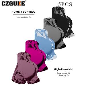 CZGUKE Conjunto de 5 Piezas: Pantalones Cortos Deportivos Tie-Dye para Mujer Tiro Alto y Ceñidos Sin Costuras Apto para Entrenamiento Running y Yoga Efecto Moldeador en Forma de Melocotón