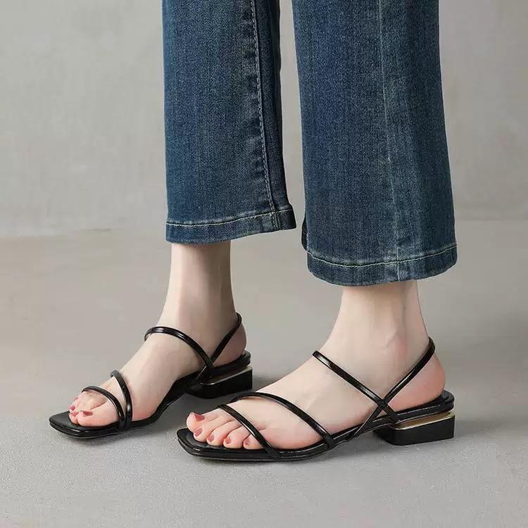 Giày sandal nữ WEDY 2321 - sandal dây da Hàn Quốc cao 3 phân mũi vuông và dép sandal nữ đẹp 2025 dép kiểu nữ đế bệt