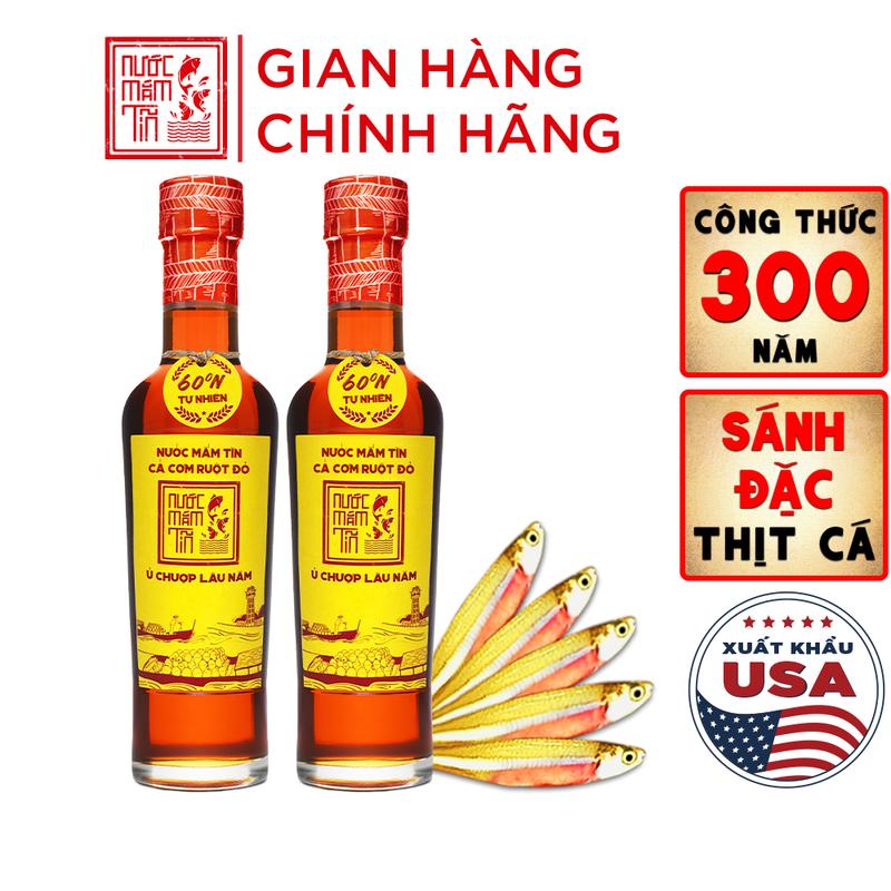 Combo 2 chai 60 độ đạm Nước Mắm Tĩn Cá Cơm Ruột Đỏ Độ Đạm 60N Chai Thuỷ Tinh 250ml Nước Mắm Truyền Thống Sạch Nước Sốt Gia Vị