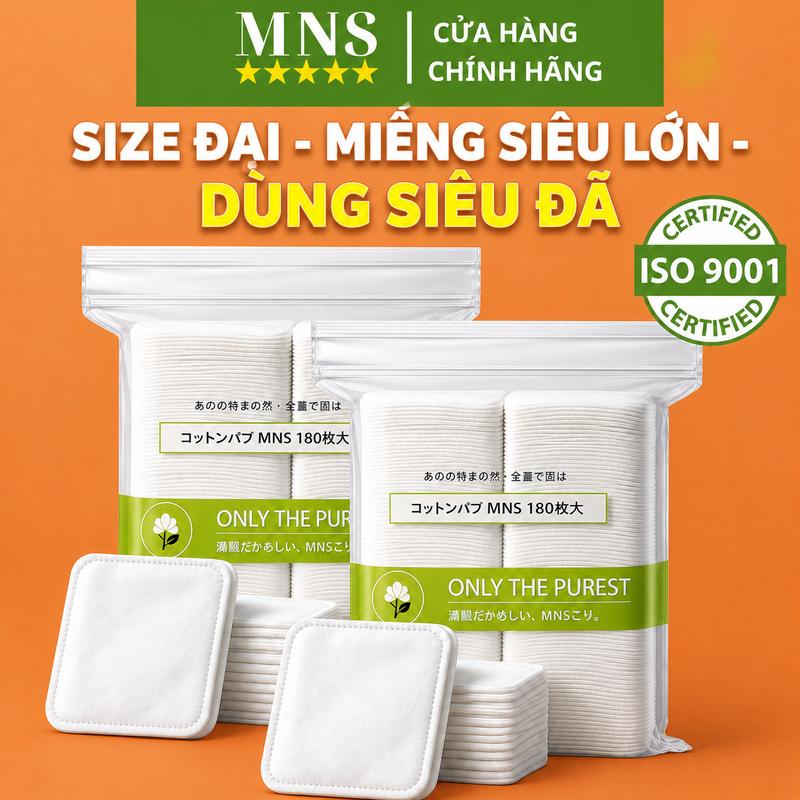 [VUÔNG SIZE ĐẠI] Bông tẩy trang MNS vuông to 180 Miếng 7x7,5cm  mềm mịn , Bông tẩy trang an toàn cho da ISO 9001:2015