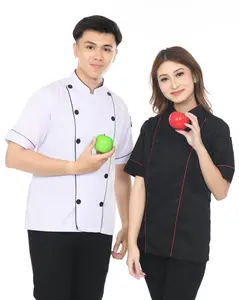 Gold Kitchen Baju Koki Chef Unisex Lengan Pendek Pria Wanita Model Cangi Poly-Cotton DRILL Kualitas Tinggi Nyaman Dipakai Gold Kitchen