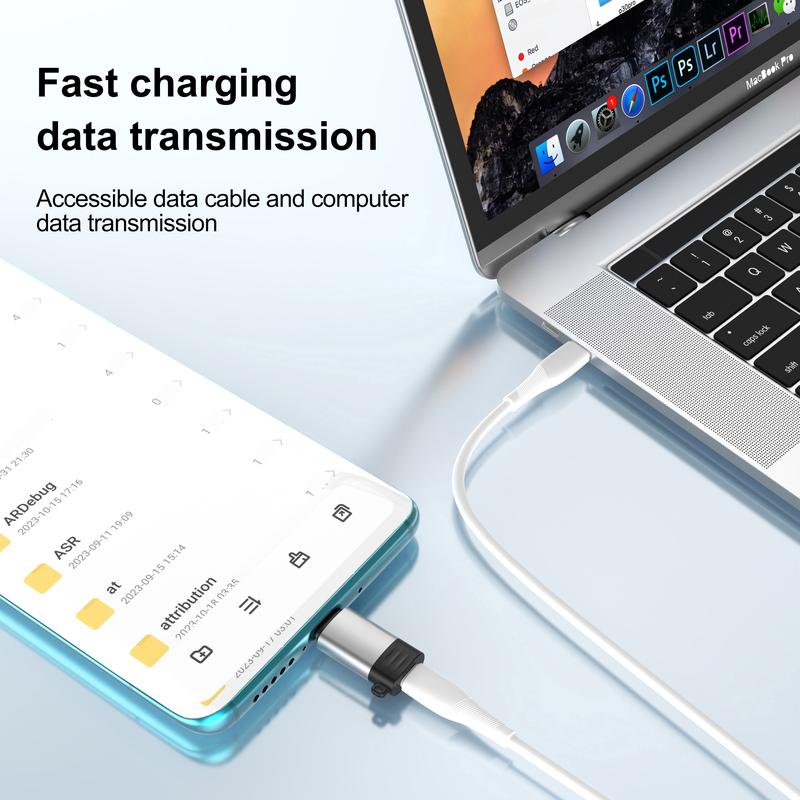 Product Introduction of JT207 2Pack Lightning to USB C Adapter for iPhone15PD Fast Charging Compatible with iPhone 15 Series/MacBook/Laptop/iPad/Samsung and More Type C DevicesSupport Data TransmissionCompact & Portable Silver Cellphone Smartphone Electronic Charger  charger 0