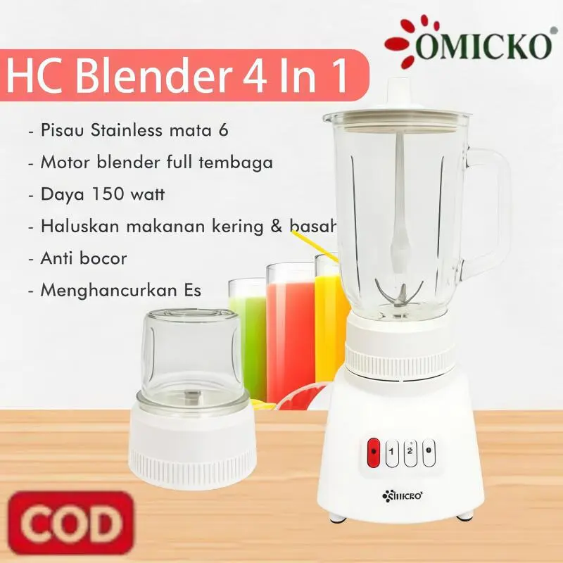 COD Blender 2in1 Omicko BL-T11 – Bahan Stainless Steel Food Grade, Pisau Tajam & Awet, 190W, Serbaguna untuk Memasak & Olahan Makanan