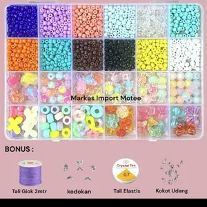 Manik Gelang Set sekat 24 Payet Cincin Kalung 3mm +Tali senar Edukasi Anak Manik Manik Gelang Beads - BISA COD