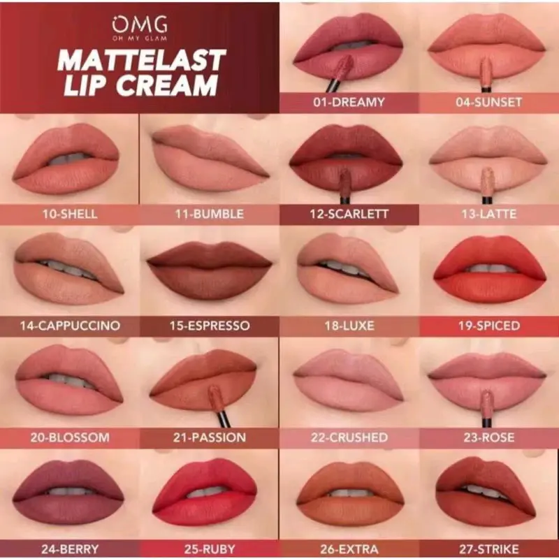 OMG OH MY GLAM Matte Last Lip Cream All varian Bibir Lipstick Lipstik Kosmetik Lipcream Mempercantik Gloss