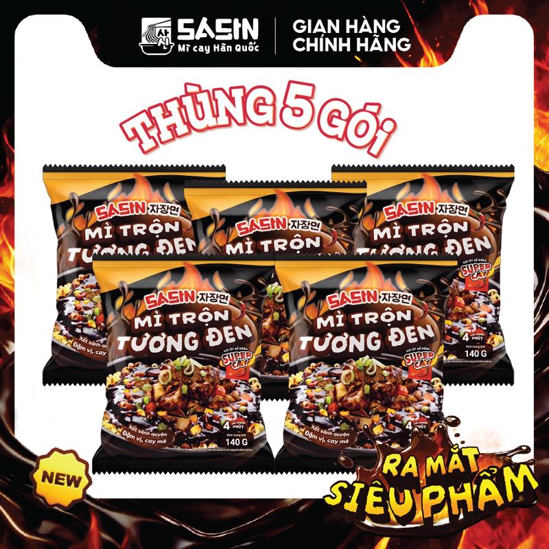 Thùng 5 gói mì trộn Tương Đen Sasin 140gr/gói