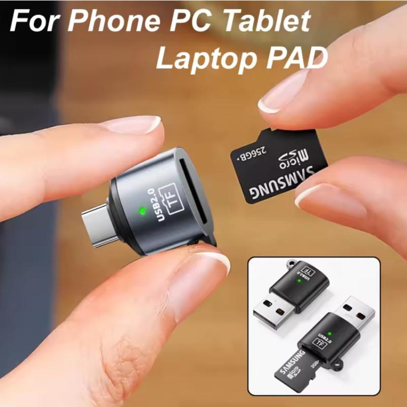 Bộ đọc thẻ TF MicroSD Type‑C/USB‑A tốc độ cao, bộ chuyển đổi tương thích với…