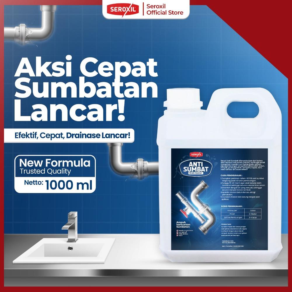 Seroxil 1 Liter Cairan Anti Sumbat Toilet Wastafel Drain Opener Soda Api Cair