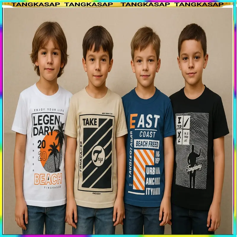 Promo 4pcs Kaos anak lengan pendek / Kaos anak motif kekinian unisex / Kaos anak premium Pakaian Fashion 0