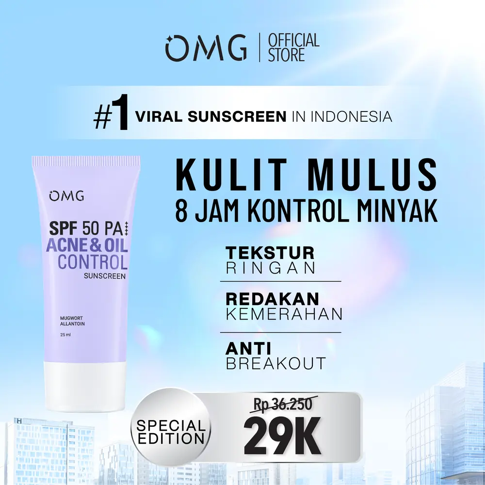 [EXCLUSIVE TOP CREATOR] OMG Acne & Oil Control UV Barrier Sunscreen SPF50 PA++++ I Mengandung  Mugwort + Allantoin + Salicylic Acid - No Whitecast - Mengurangi Jerawat & Kemerahan