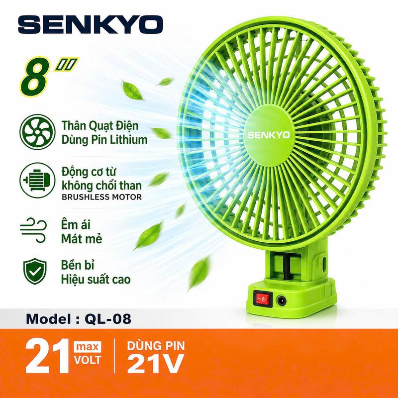 [GIVEAWAY] Thân Quạt SENKYO QL-08 Màu Xanh Lá, Động Cơ Không Chổi Than, CHÂN PHỔ THÔNG