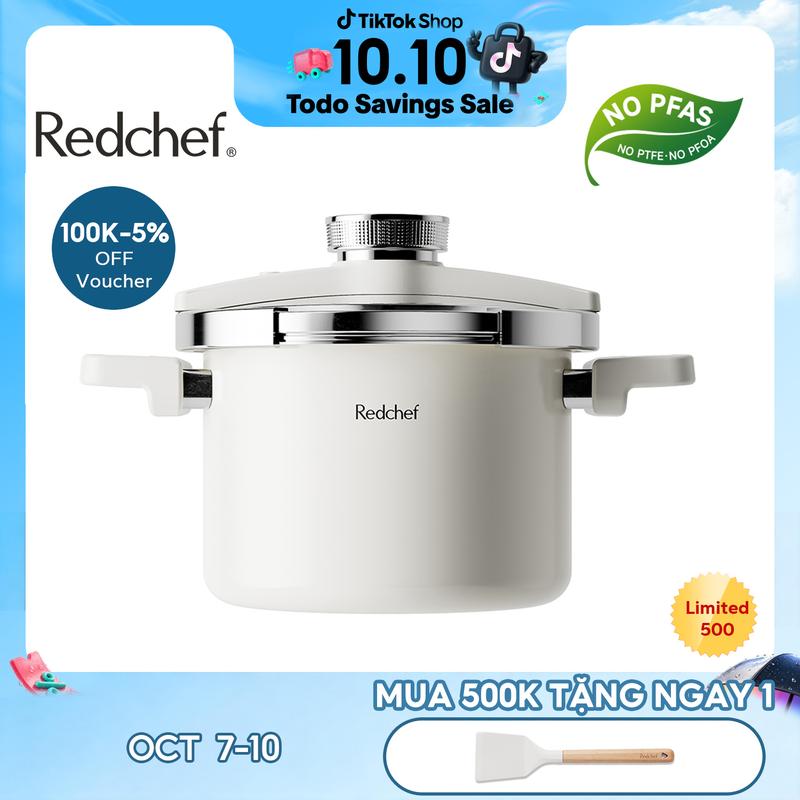 Redchef Dòng thép 3 lớp dán ép Dung Tích 6L Nồi Áp Suất  Thép Không Gỉ 304 Chống Cháy Nổ Dày Không Chứa PFAS PTFE Và PFOA Thích Hợp Cho Tất Cả Bếp
