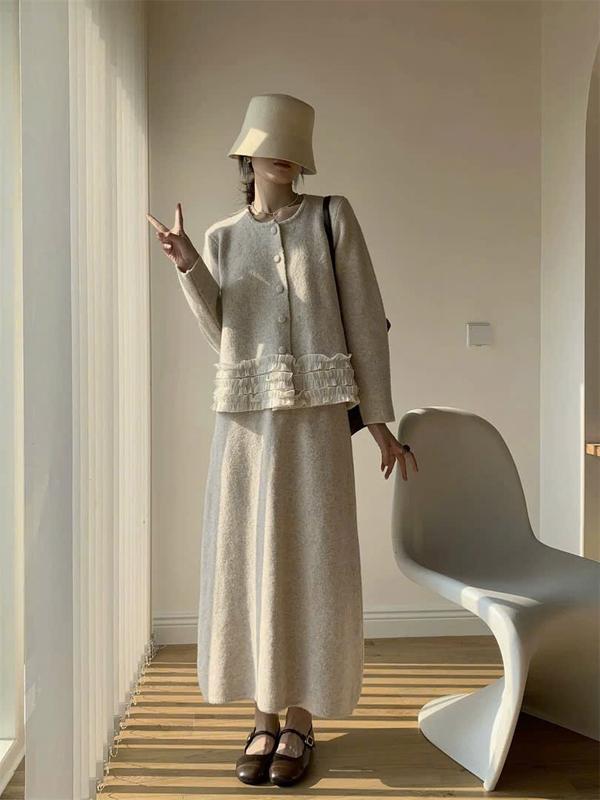 Mina clothing Set len bèo khuy bọc TH35 chất len dày ấm thời trang co dãn mẹ bầu mặc mùa đông đi chơi đi làm