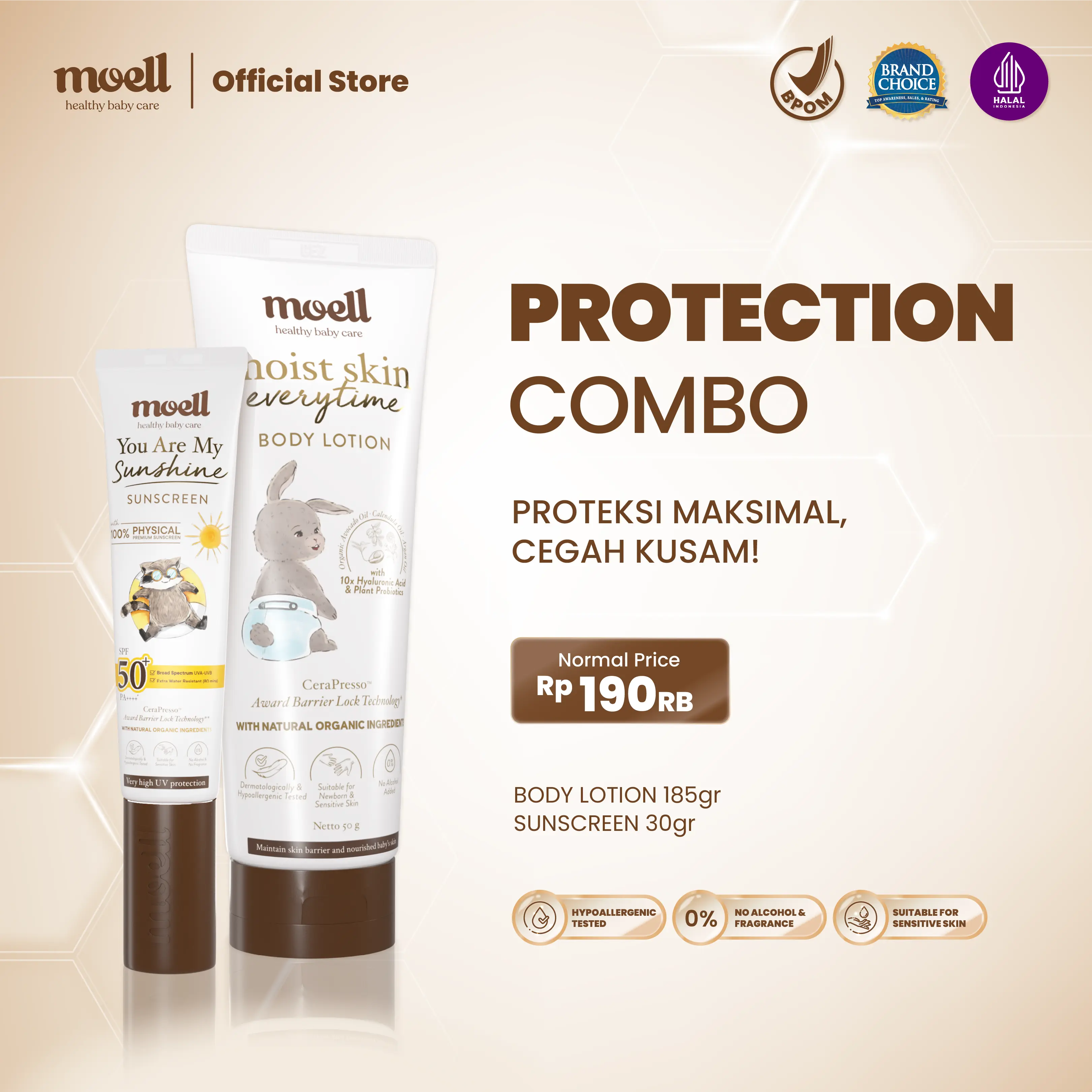 Protection Combo Moell –  Body Lotion 185gr & Sunscreen 30ml #Natural Organic #Skincare Bayi